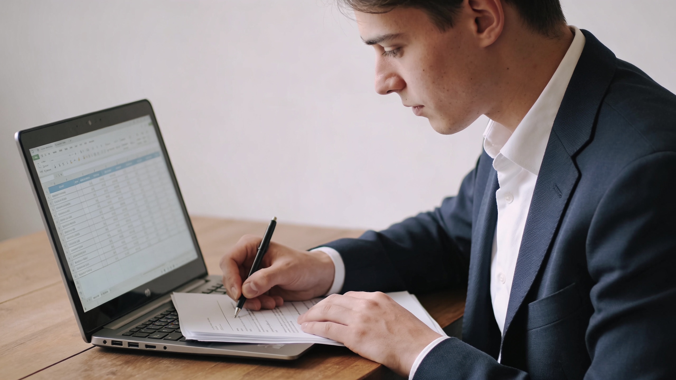 jeune entrepreneur signe des documents sur ordinateur portable