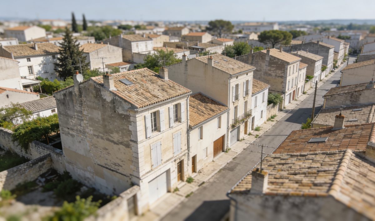 Vue aerienne de quartiers defavorises d Arles
