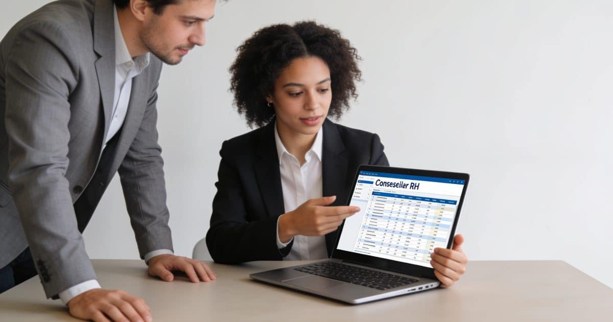 Conseiller RH montre tableau de calcul a salariée