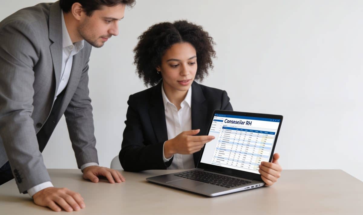 Conseiller RH montre tableau de calcul a salariée