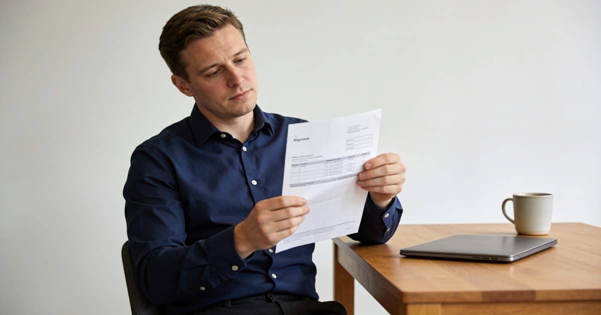 employe de bureau irlandais regardant fiche de paie