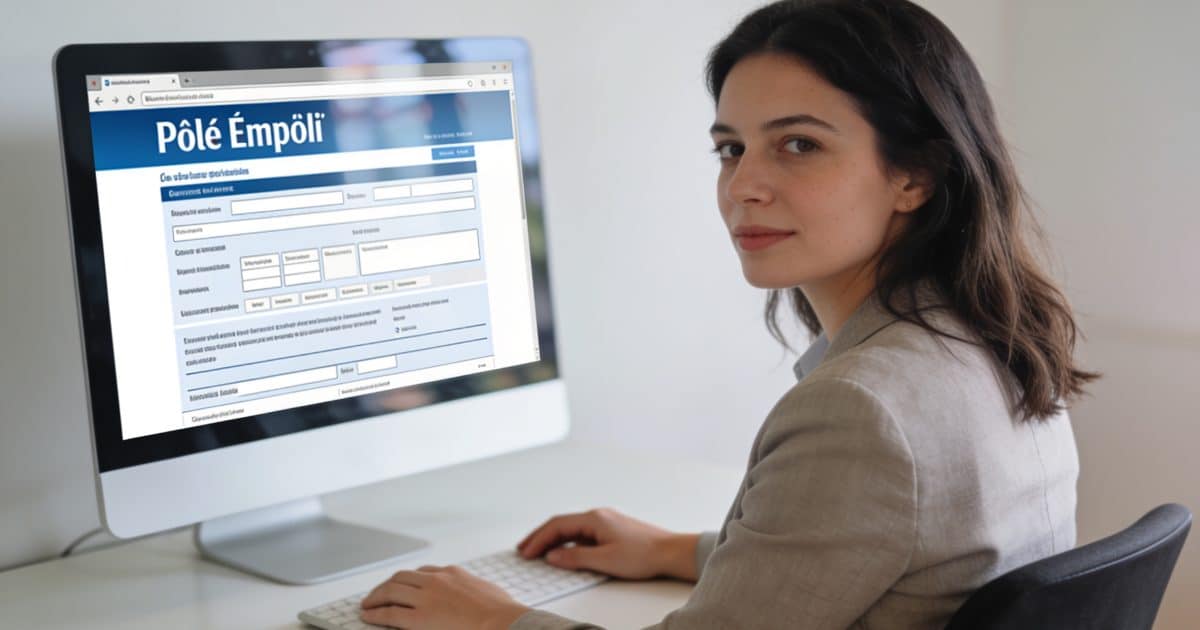 femme assise devant ordinateur consultant formulaire pole emploi