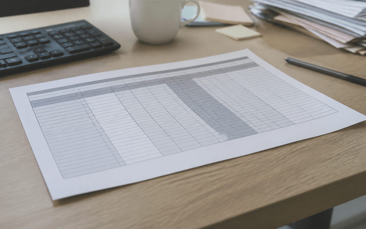 Document papier affichant barèmes salaires sur bureau professionnel.