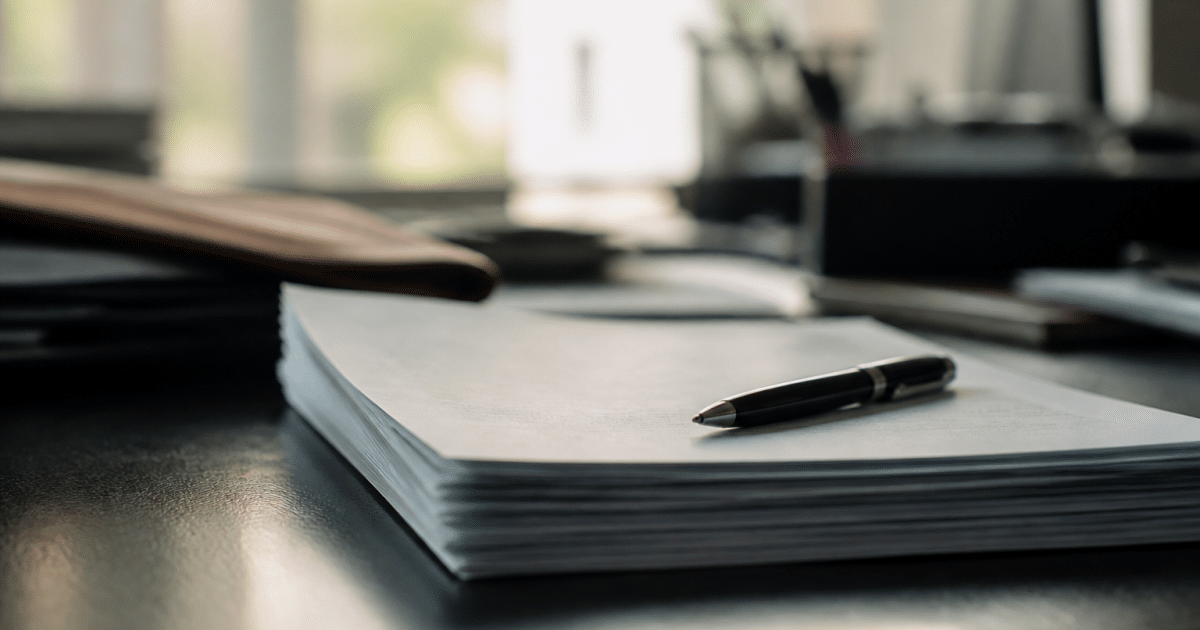 Documents officiels et stylo sur bureau administratif