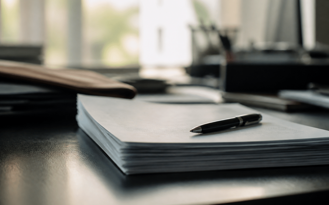 Documents officiels et stylo sur bureau administratif