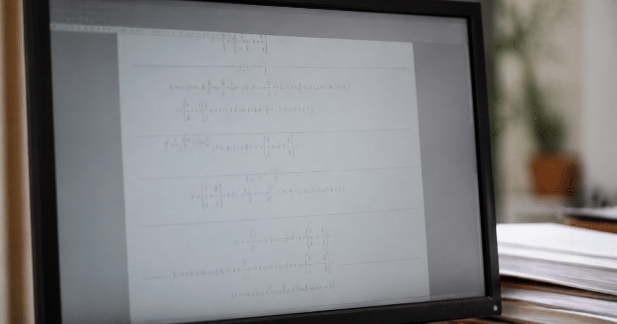 Écran affichant document judiciaire avec formules mathématiques visibles