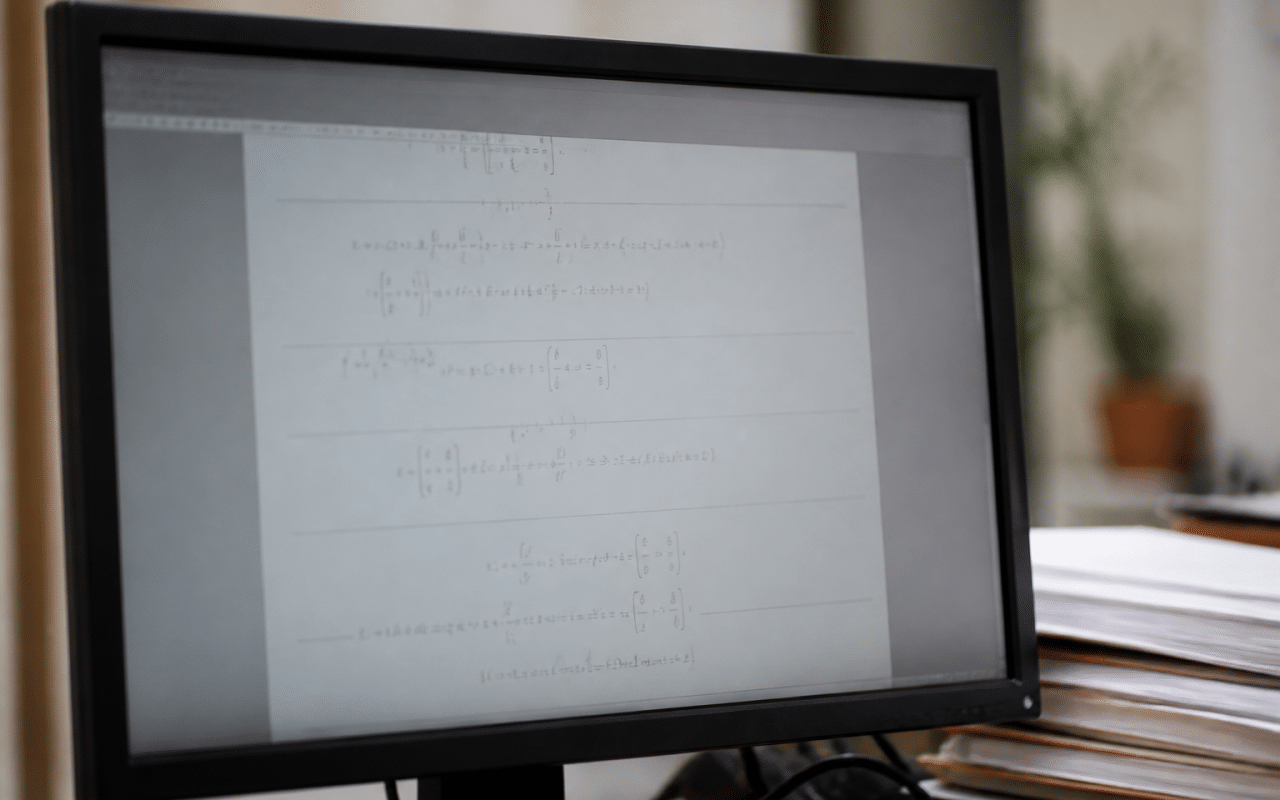 Écran affichant document judiciaire avec formules mathématiques visibles