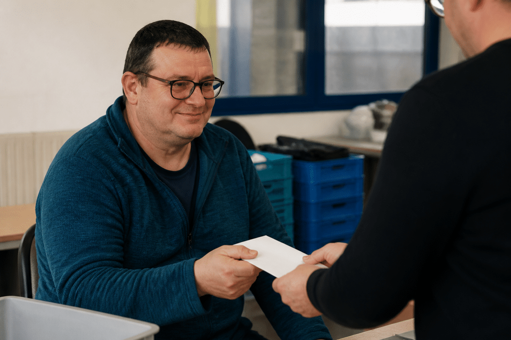 Travailleur en atelier protégé recevant enveloppe de rémunération garantie