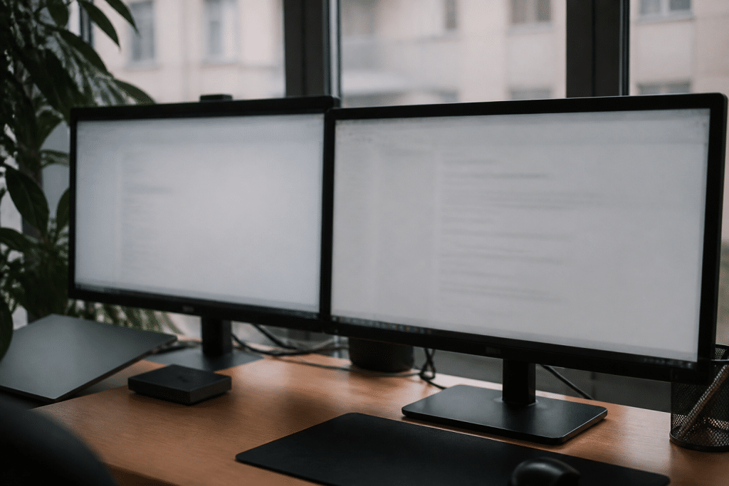 Deux ecrans affichant des messages professionnels rediges