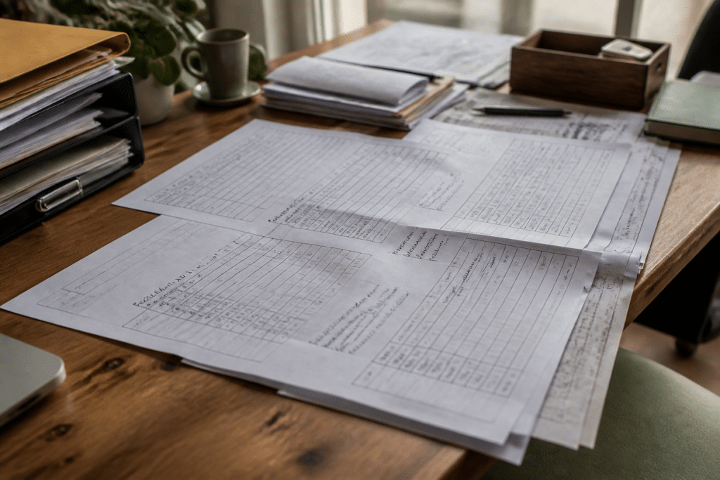 Formulaire fiscal 2035 avec notes manuscrites sur créances dettes