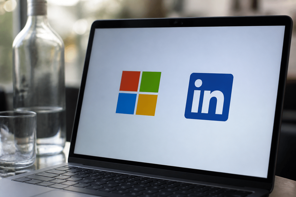 Logo Microsoft et LinkedIn cote a cote sur ecran numerique