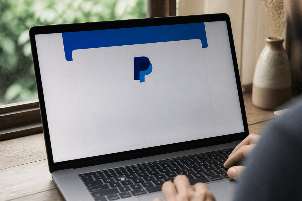 Ecran affichant email PayPal avec logo bleu officiel