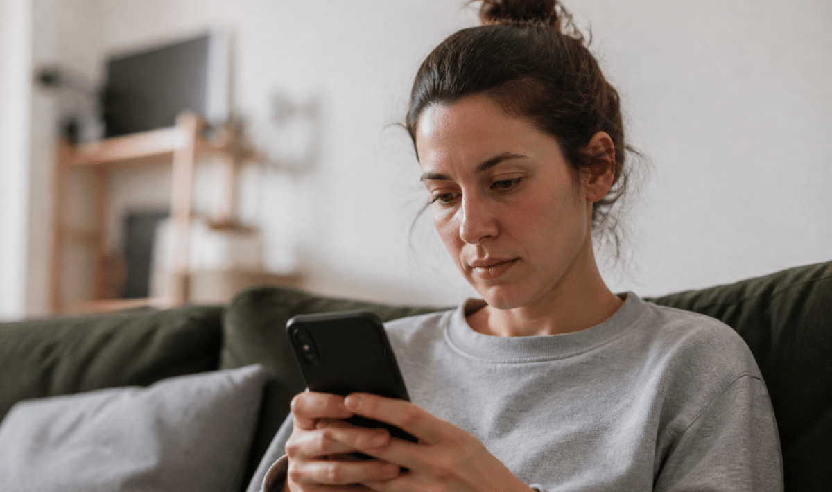 Personne consultant son téléphone avec compteur de followers visible