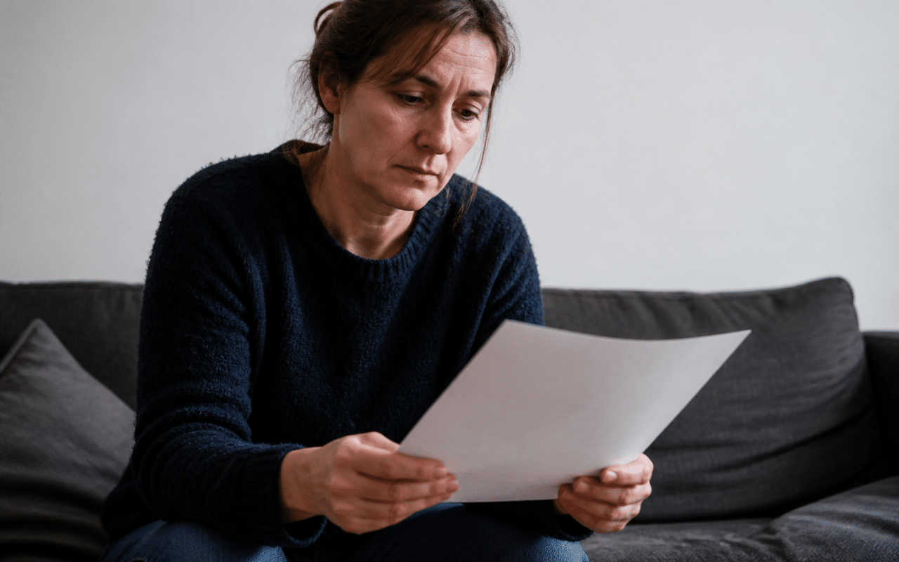 Personne assise tenant document administratif RSA vide.