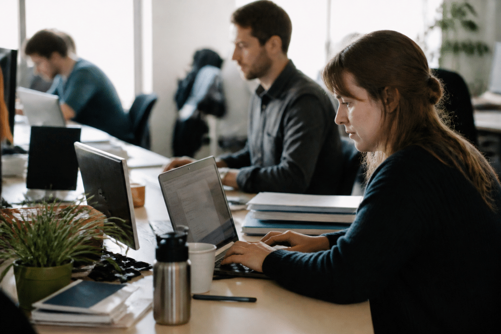Personnes dans différents environnements professionnels reprenant activités