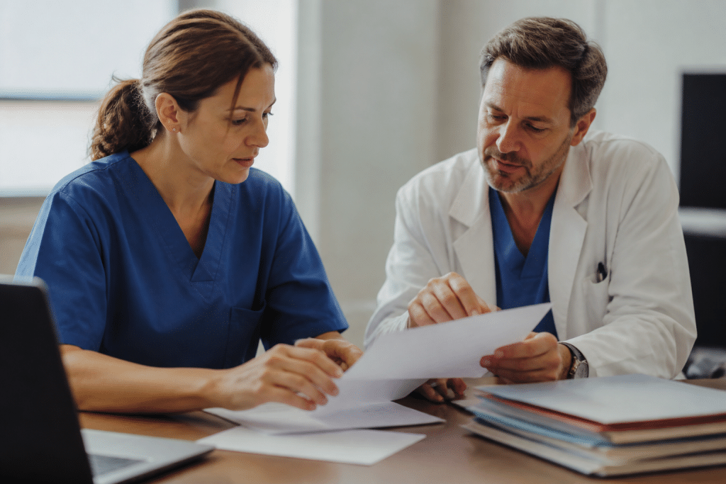 Professionnels secteur medical discutant augmentation salaire documents