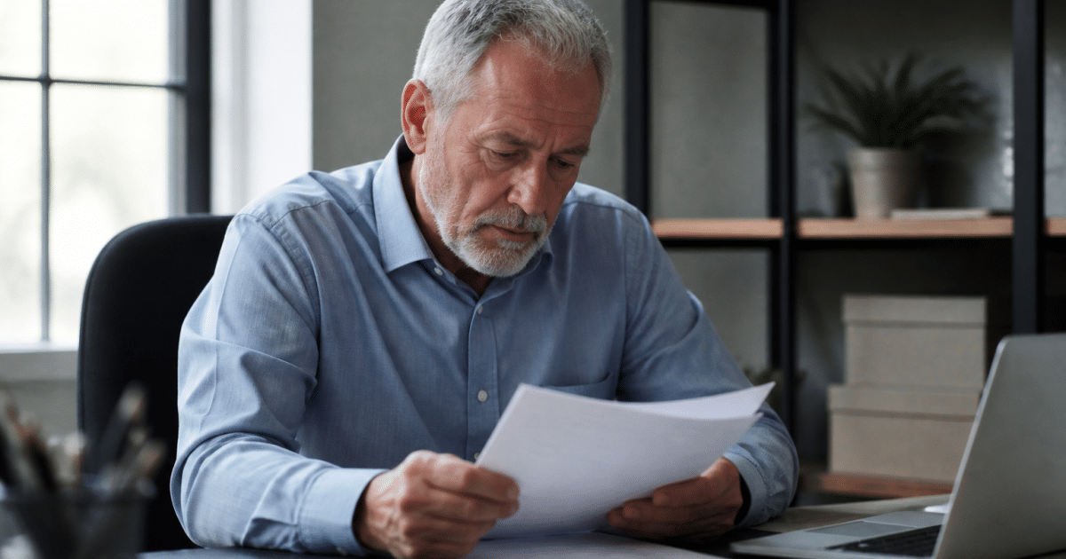 homme age assis bureau consultant documents emploi